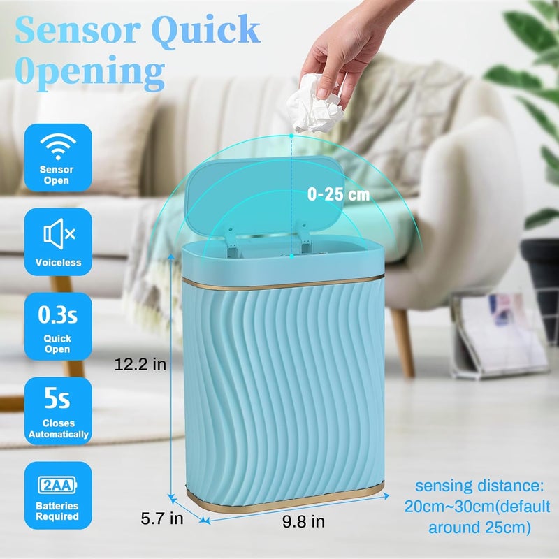 steo spce Bathroom Small Trash Can with Automatic Touchless Lid, 2.6 Gallon Smart Garbage Can Narrow Waterproof Trash Bin for Bedroom, Office, Living Room (Gold Blue) - Image 2